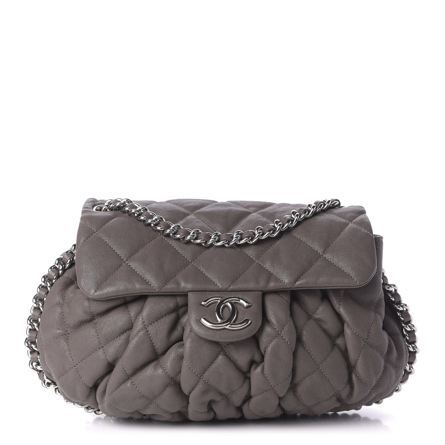 Washed Lambskin Quilted Medium Chain Around Flap Taupe