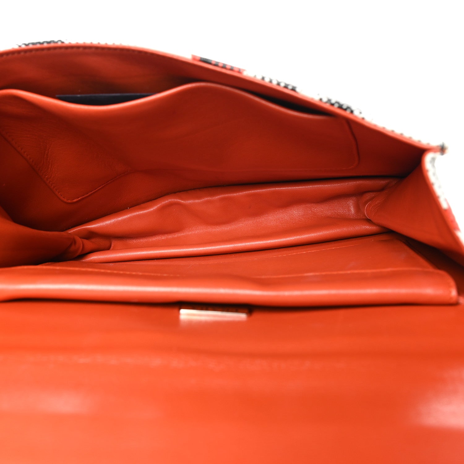 Prada Vitello Daino Eye Inside Lock Flap Chain Shoulder Bag Bianco Arancio 5 of 9