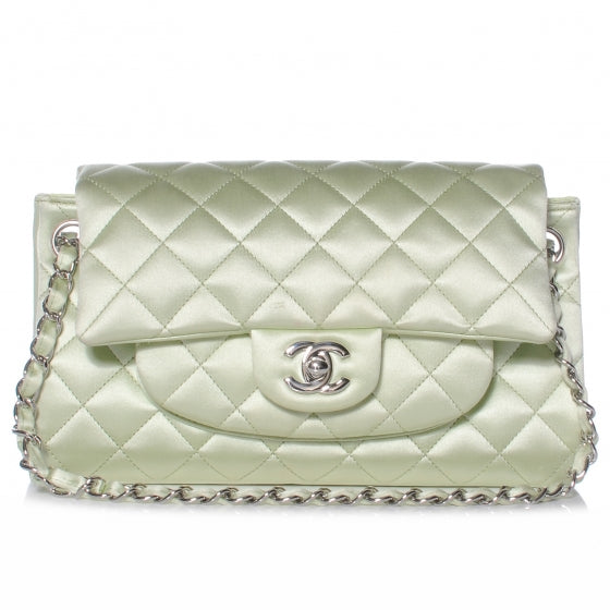 Satin Quilted Medium Flap Mint Green
