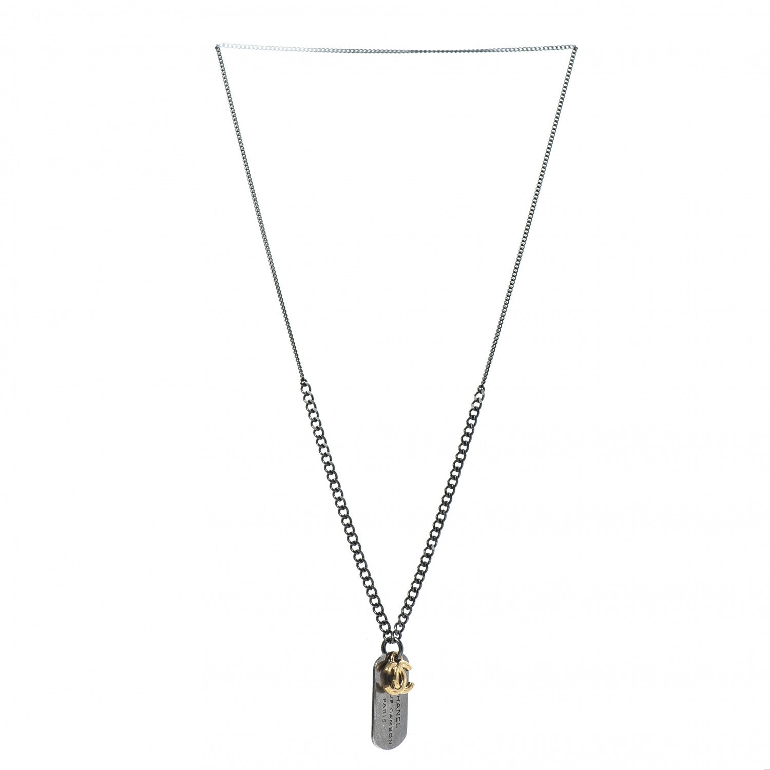 Chanel Ruthenium ID Dog Tag Charm Necklace Silver Gold 3 of 5