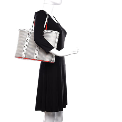 Christian Louboutin Calfskin Metallic Straw Spikes East West Cabata Tote White 2 of 9