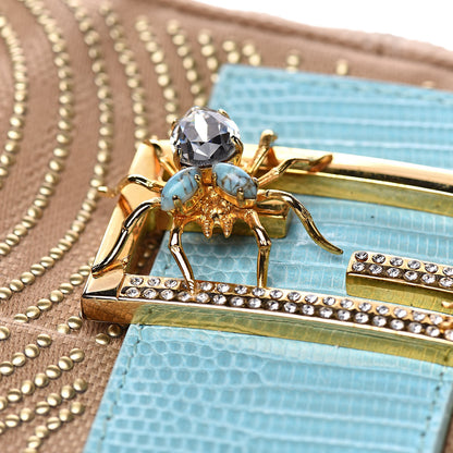 Fendi Fabric Calfskin Crystal Lizard Embossed Studded Baguette Tortora Celeste 12 of 12
