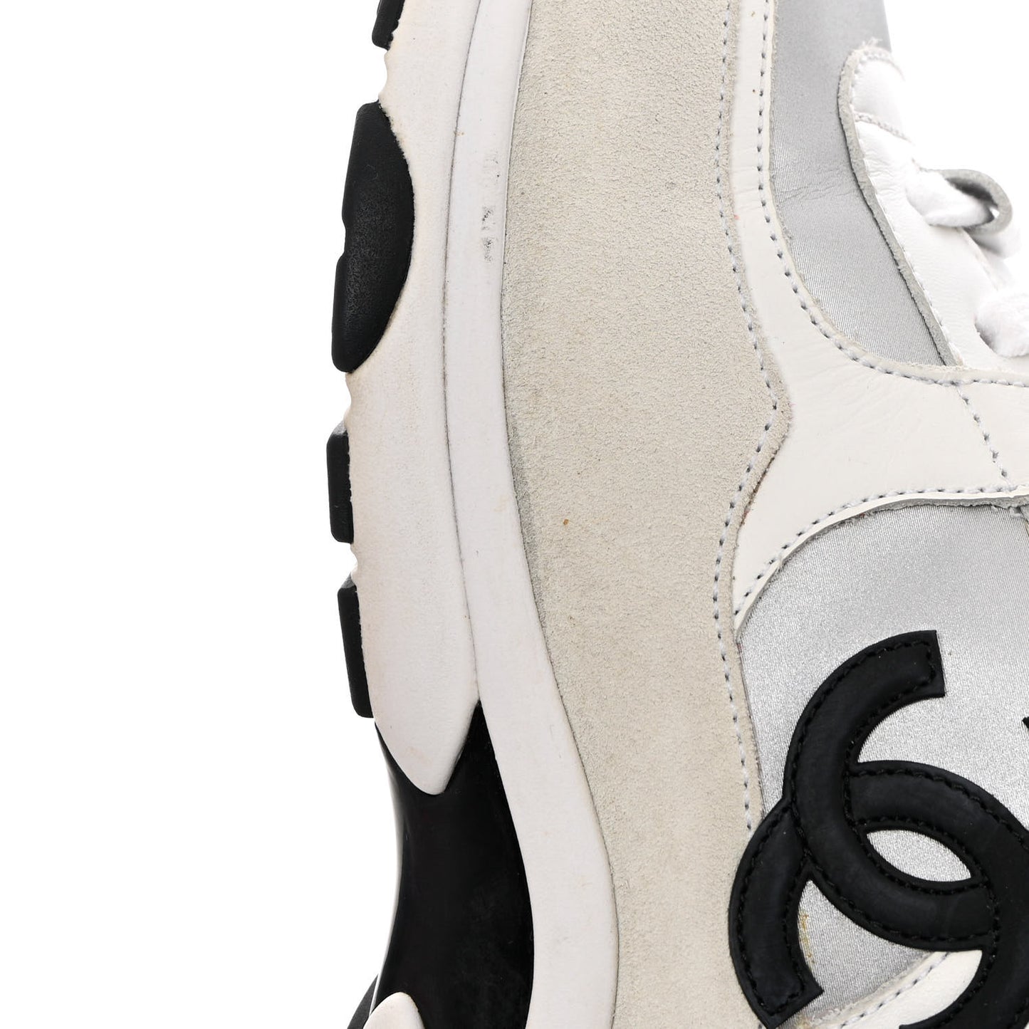 Calfskin Fabric Sneakers 39 White Silver Fluo Pink