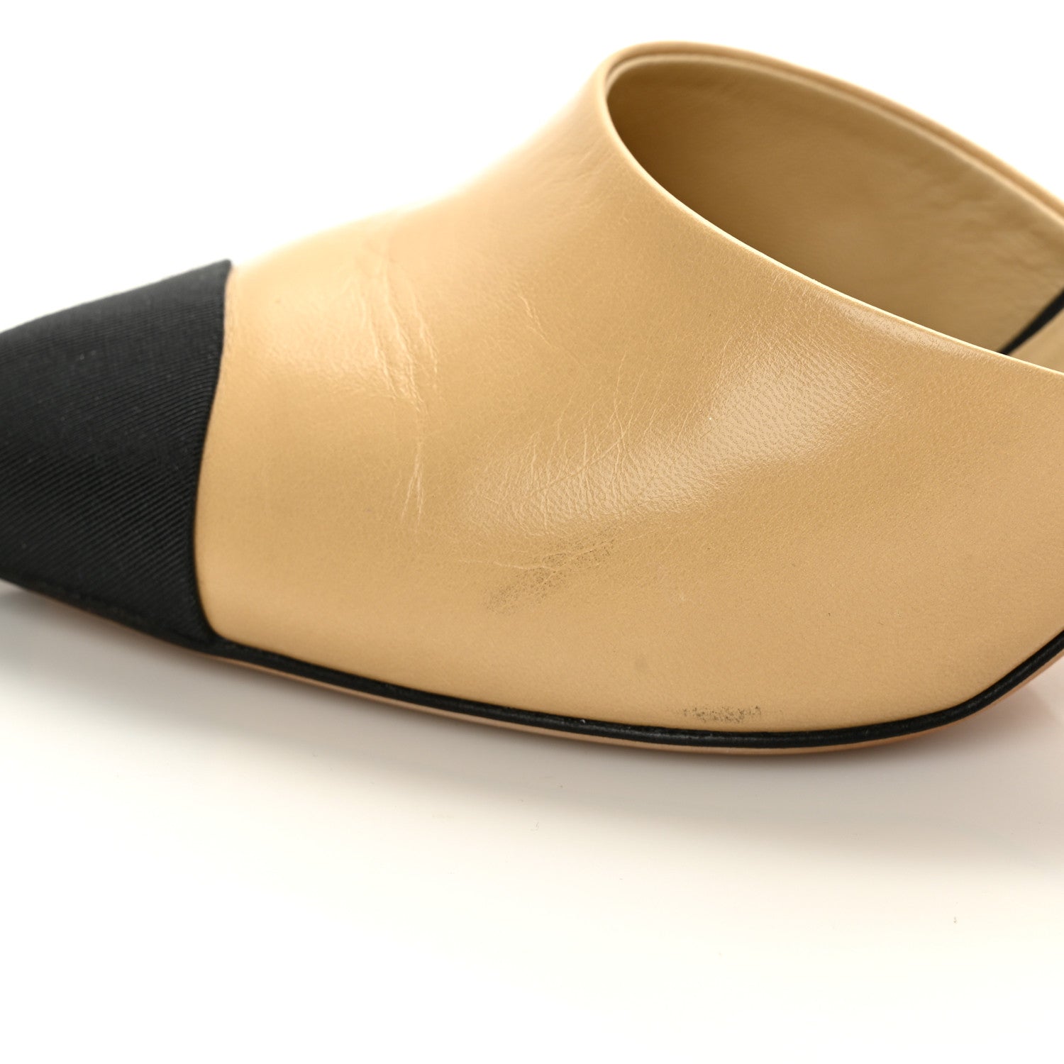 Chanel Lambskin Grosgrain Cap Toe Pearl Mule 39.5 Beige Black 11 of 12