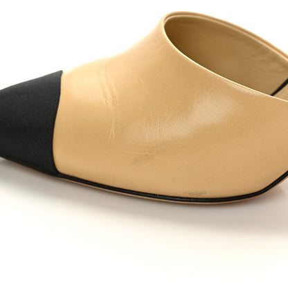 Chanel Lambskin Grosgrain Cap Toe Pearl Mule 39.5 Beige Black 11 of 12