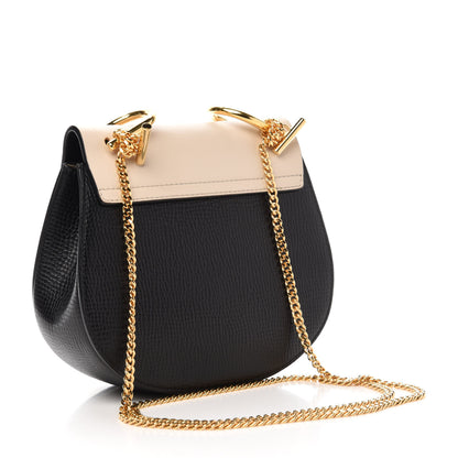 Chloe Grained Calfskin Lambskin Mini Bi-Color Drew Shoulder Bag Black Powder Beige 3 of 10