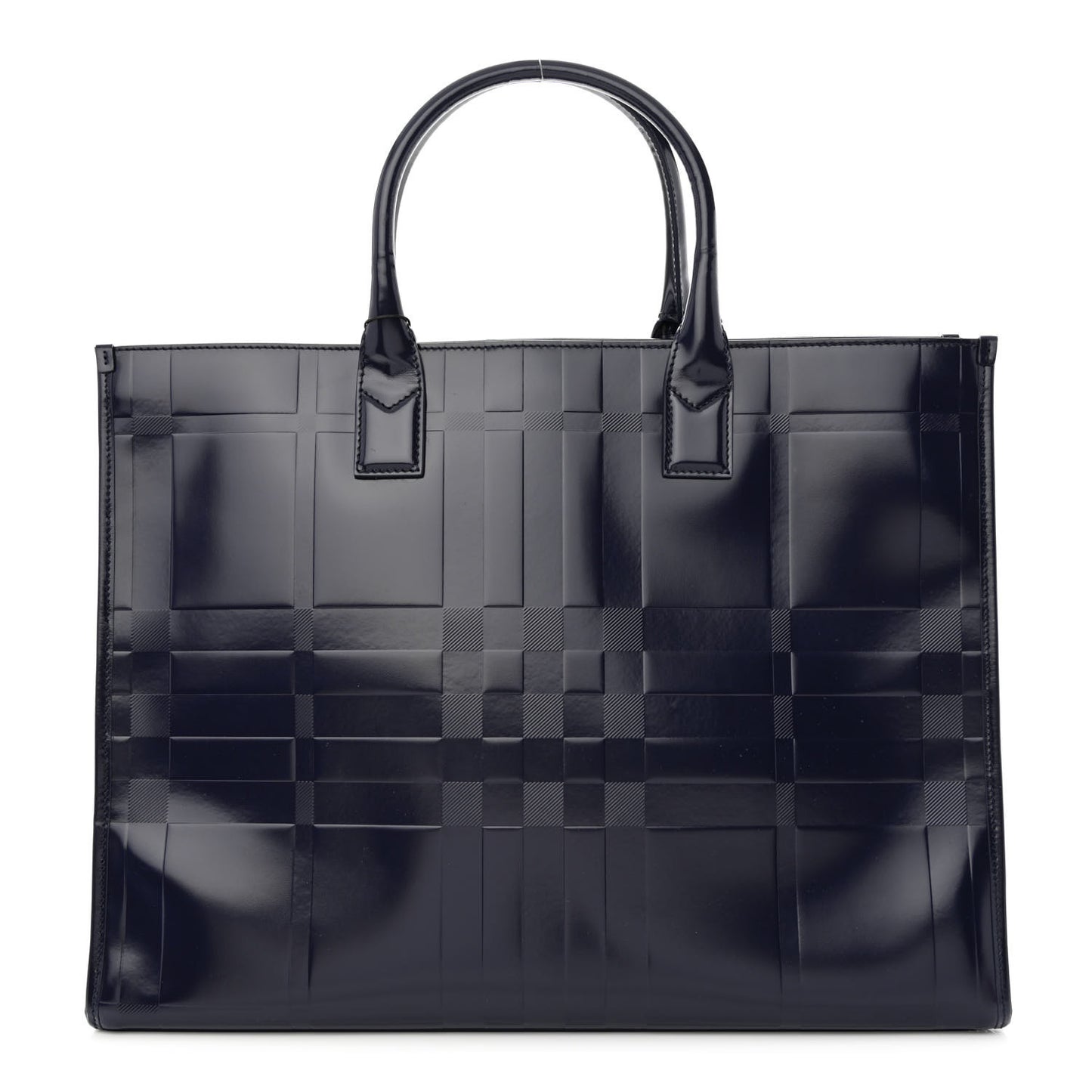 Patent Calfskin Denny Check Embossed Tote Charcoal Blue