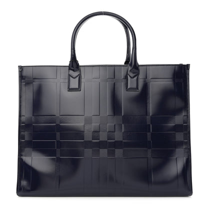 Burberry Patent Calfskin Denny Check Embossed Tote Charcoal Blue 1 of 14