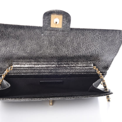 Chanel Cracked Metallic Calfskin Quilted Zip Away Chain Clutch Dark Silver 5 of 8