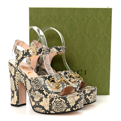Gucci Calfskin Snakeskin Print Horsebit 40/135mm Platform Sandals 40.5 Beige Avana 10 of 10