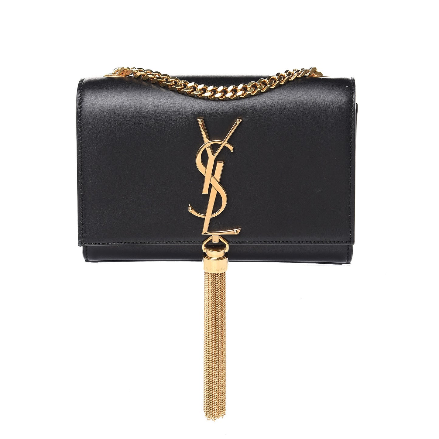 Calfskin Small Classic Monogram Kate Tassel Satchel Black