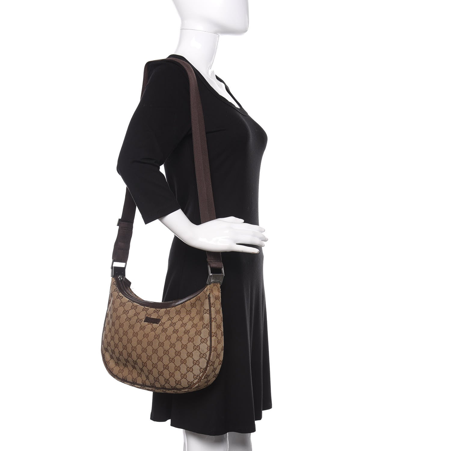 Gucci Monogram Medium Half Moon Hobo Dark Brown 2 of 11