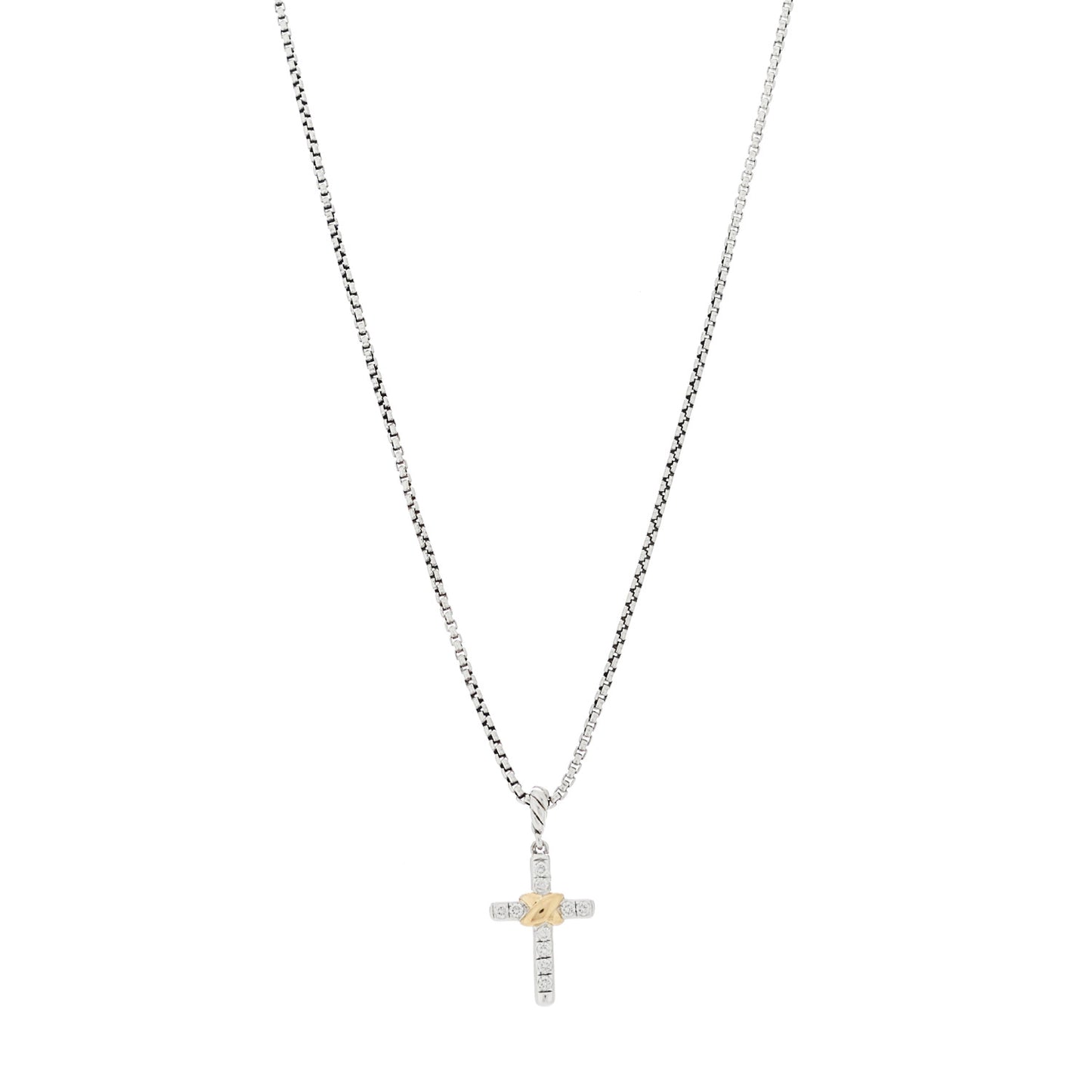 Sterling Silver 18K Yellow Gold Diamond Petite Cross Pendant Necklace