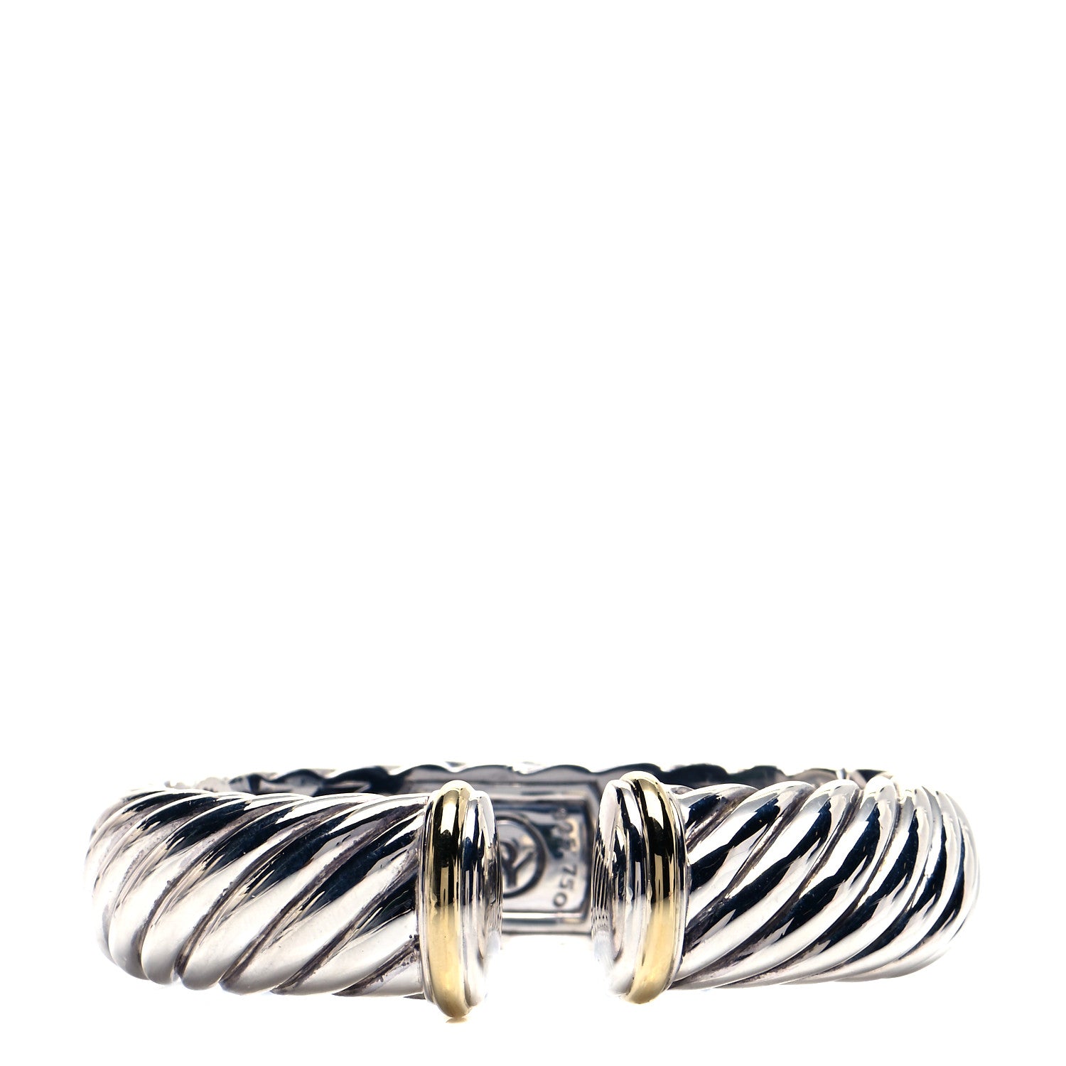 David Yurman Sterling Silver 18K Yellow Gold 15mm Sculpted Cable Cuff Bracelet 1 of 5