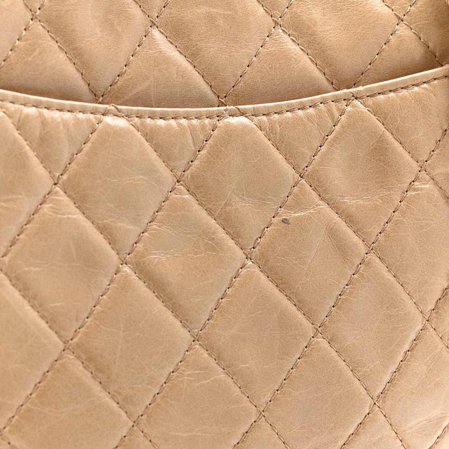 Glazed Calfskin Quilted Medium Bubble CC Flap Beige