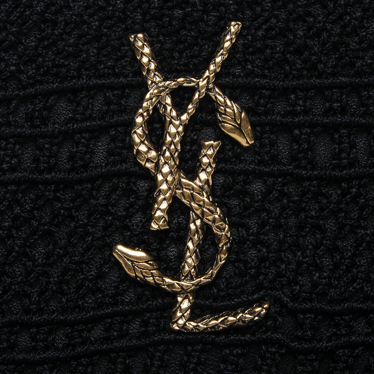 Crochet Fringe Monogram Serpent Clutch Black