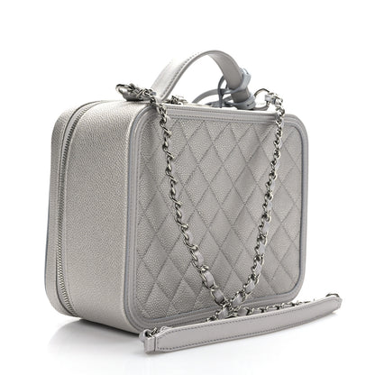Chanel Metallic Caviar Quilted Large CC Filigree Vanity Case Silver 3 of 10