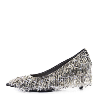 Gucci Silk Satin Beaded Fringe Pumps Sweet 39 Grey 1 of 10