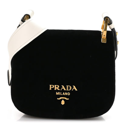 Prada Velvet City Calf Pionniere Saddle Bag Black White 1 of 10