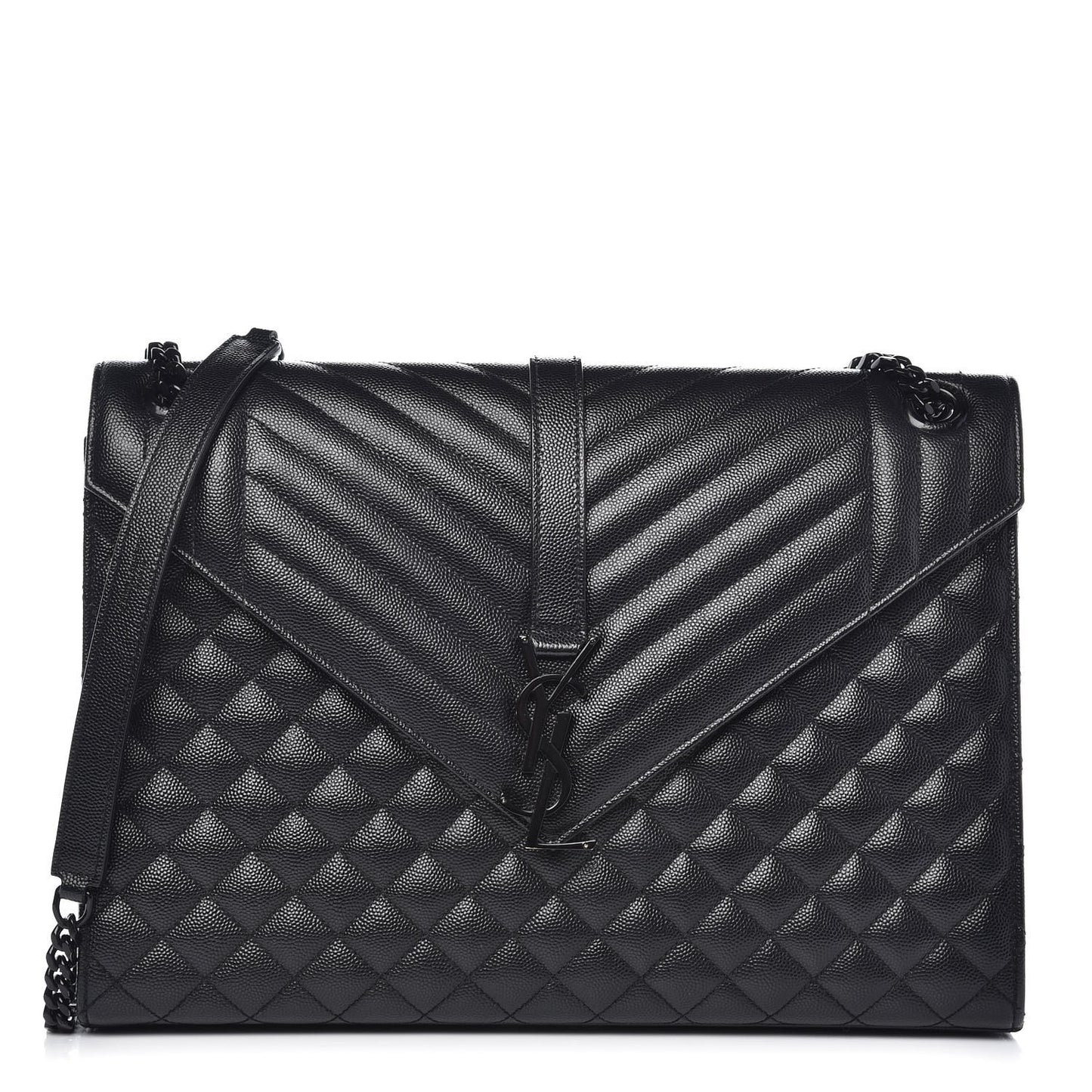 Grain De Poudre Textured Mixed Matelasse Large Triquilt Monogram Monochrome Satchel Black