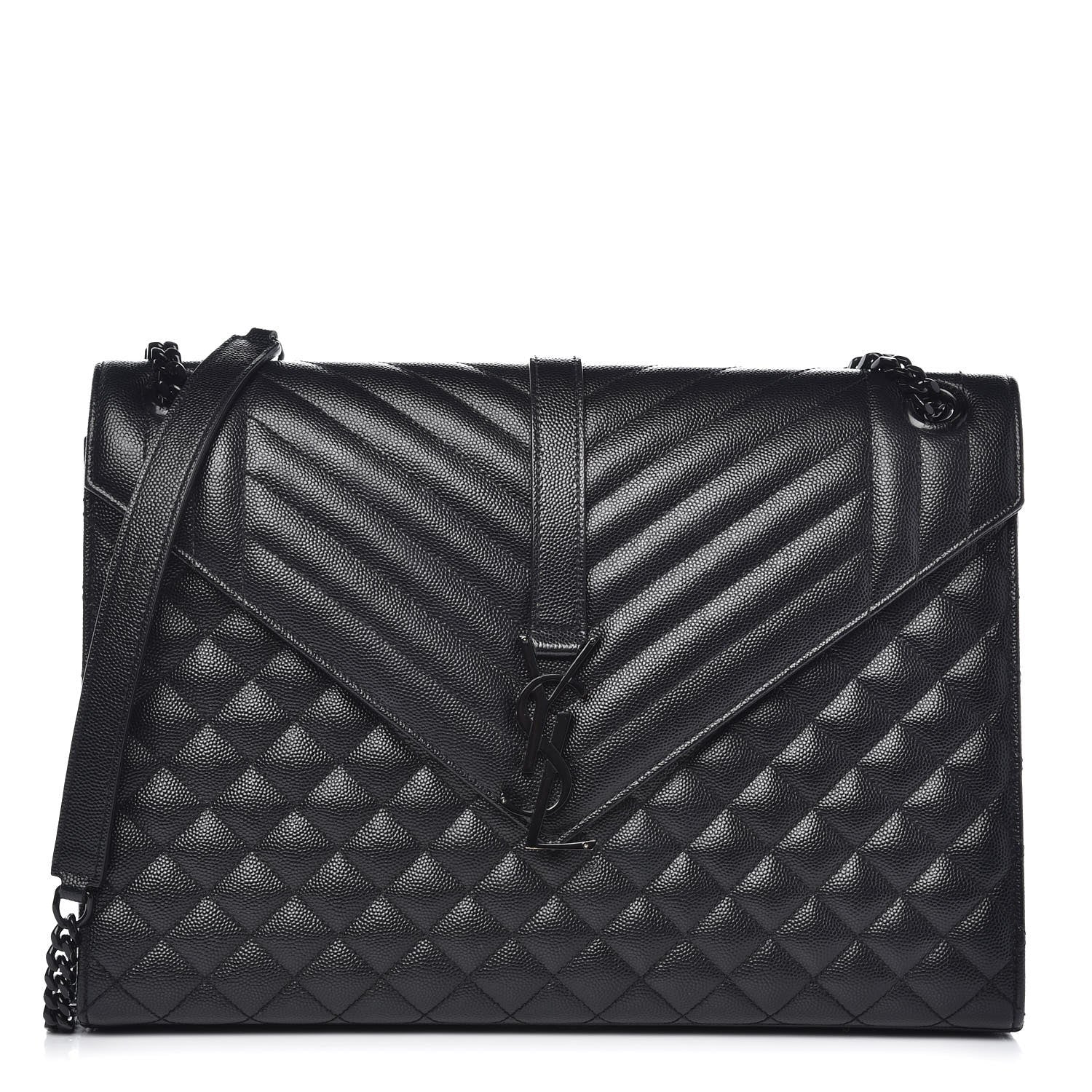Saint Laurent Grain De Poudre Textured Mixed Matelasse Large Triquilt Monogram Monochrome Satchel Black 1 of 11