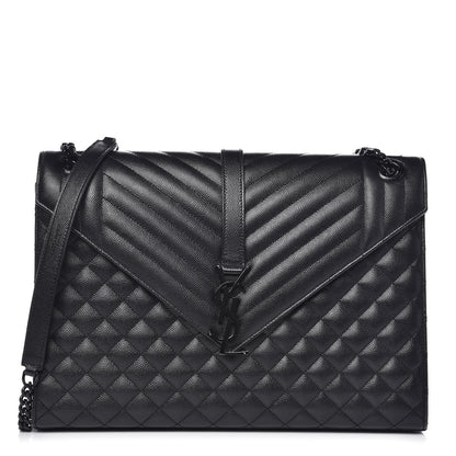 Saint Laurent Grain De Poudre Textured Mixed Matelasse Large Triquilt Monogram Monochrome Satchel Black 1 of 11