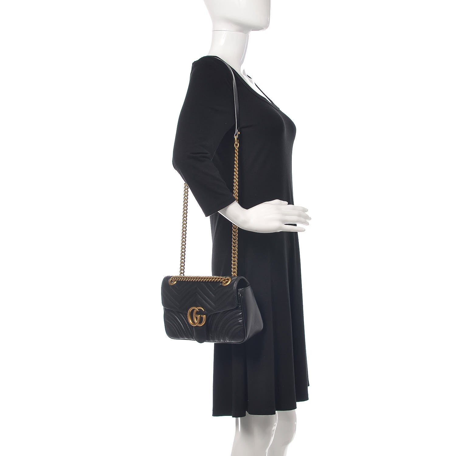 Gucci Calfskin Matelasse Small GG Marmont Shoulder Bag Black 2 of 9