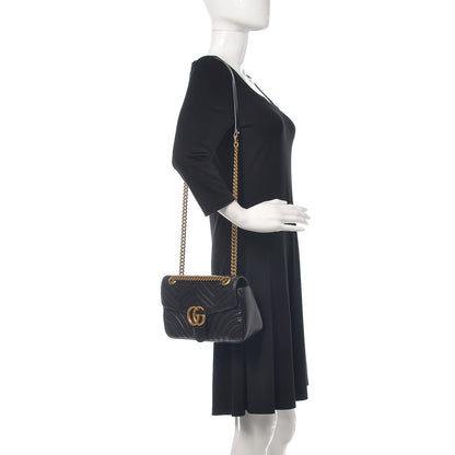 Gucci Calfskin Matelasse Small GG Marmont Shoulder Bag Black 2 of 9