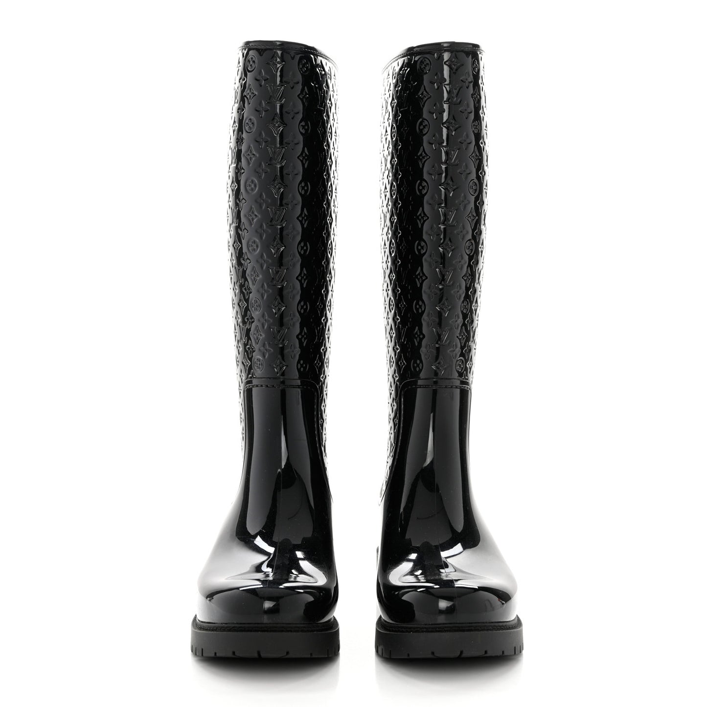 Rubber Embossed Monogram Splash Rain Boots 40 Black
