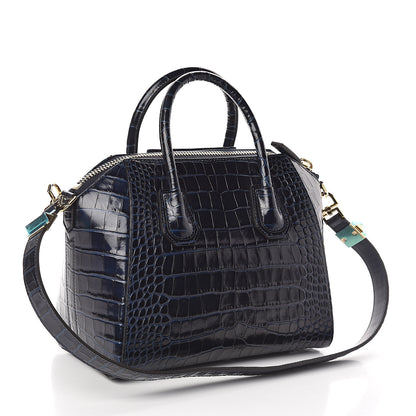 Givenchy Calfskin Crocodile Embossed Small Antigona Deep Blue 3 of 9