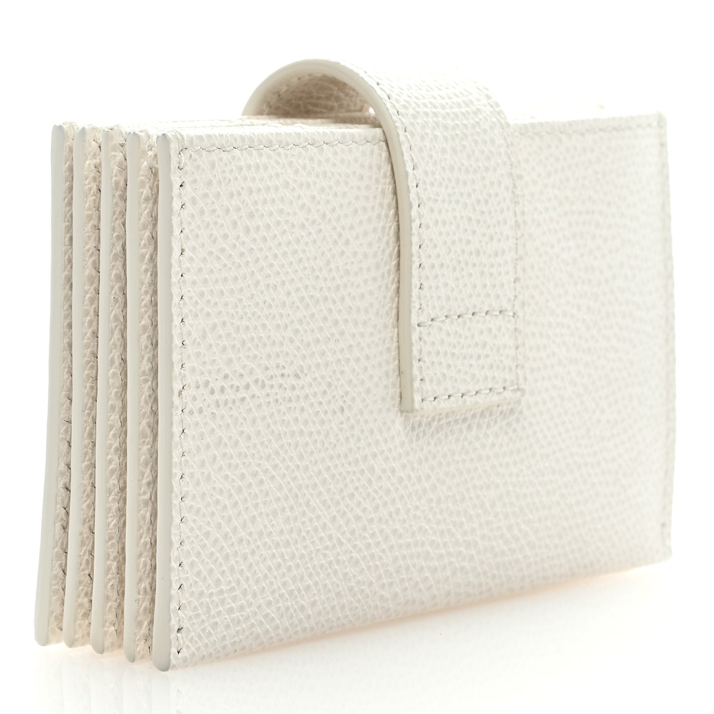 Grained Calfskin Gusseted Card Holder White