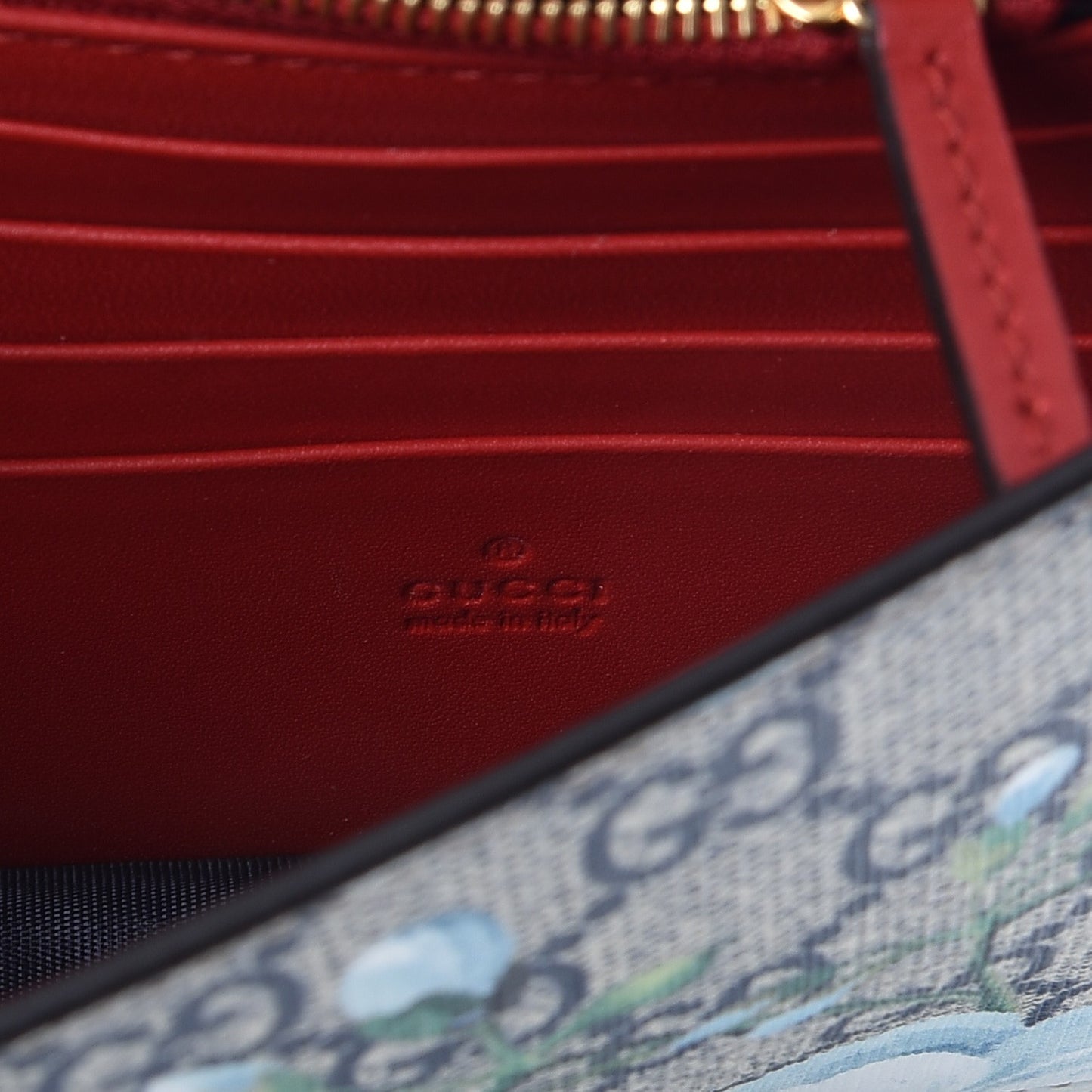 GG Supreme Monogram Blooms Chain Wallet Blue