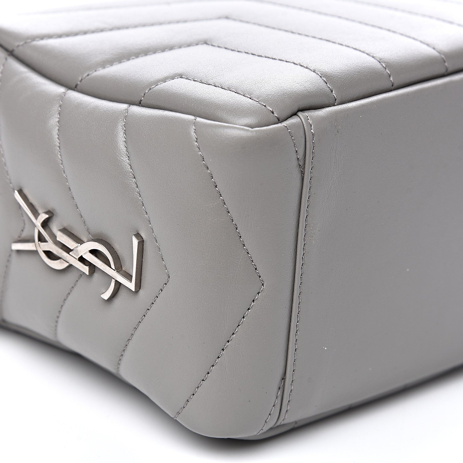 Saint Laurent Calfskin Y Quilted Monogram Small Loulou Bowling Bag Light Gray 6 of 10