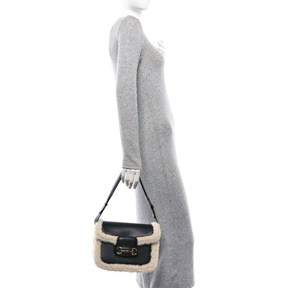 Gucci Sakai Be Green Calfskin Shearling Horsebit 1955 Shoulder Bag Black 2 of 10