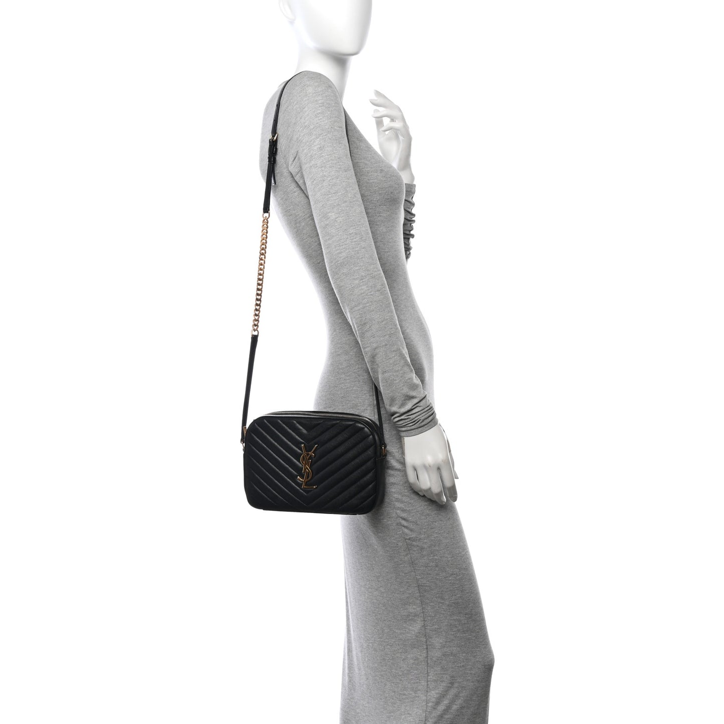 Lambskin Matelasse Chevron Classic Monogram Shoulder Bag Black
