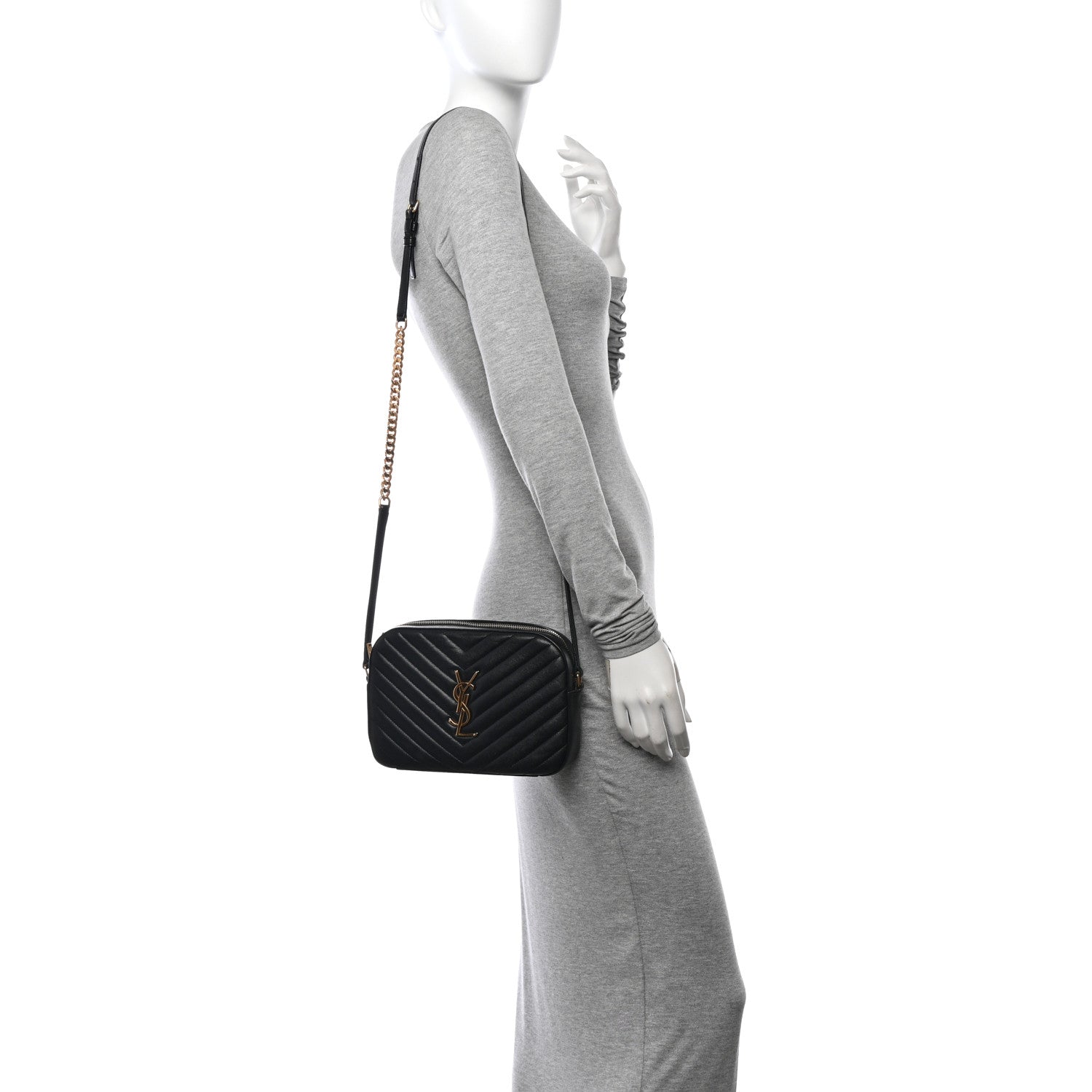 Saint Laurent Lambskin Matelasse Chevron Classic Monogram Shoulder Bag Black 2 of 10