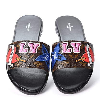Louis Vuitton Patent Calfskin Monogram LV Black Heart Flat Mules 38 Cacao 6 of 10