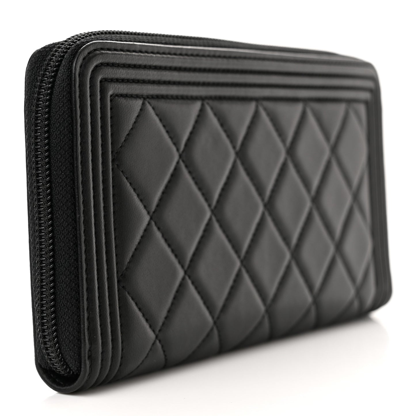 Lambskin Quilted Boy Zip Around Wallet Black