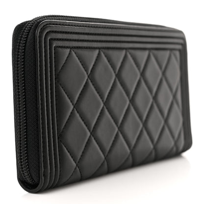 Chanel Lambskin Quilted Boy Zip Around Wallet Black 3 of 9