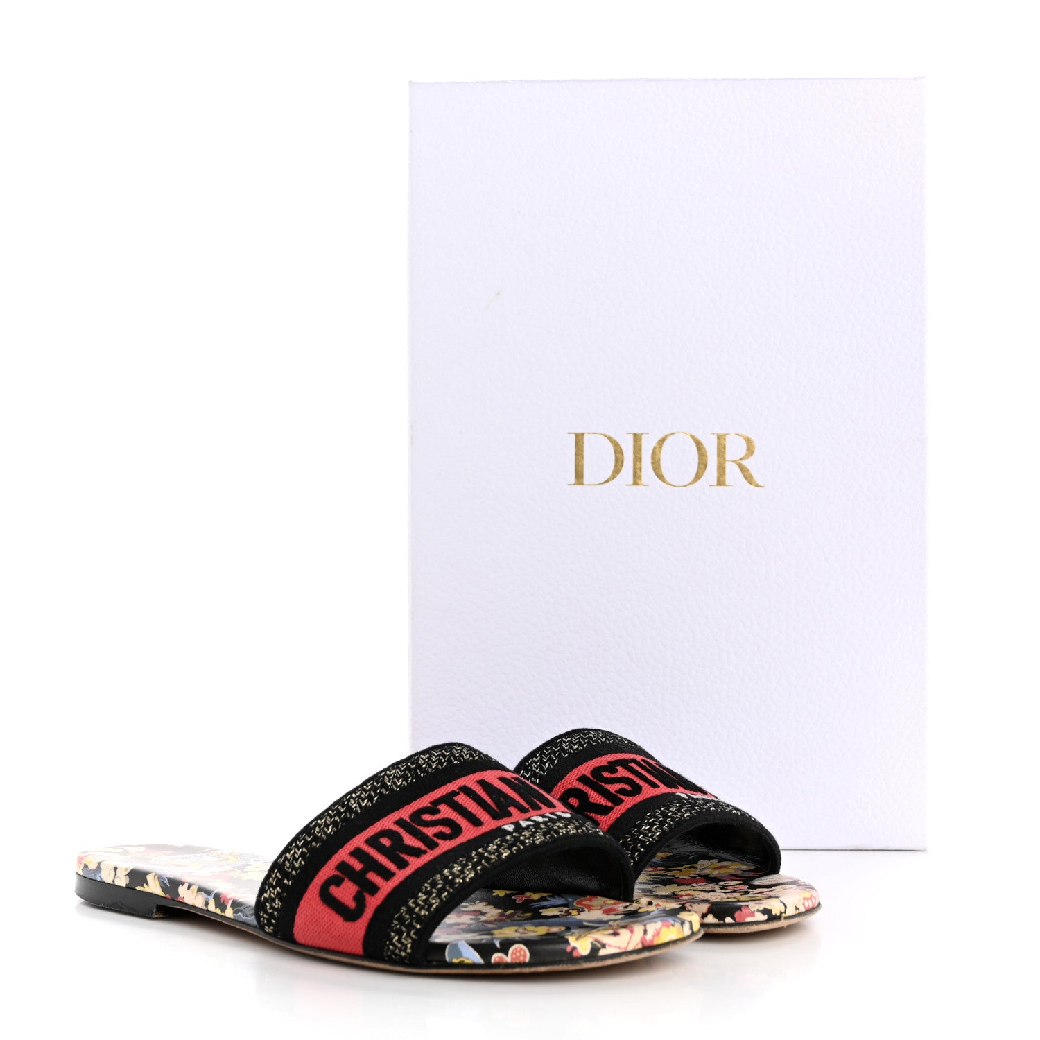 Christian Dior Canvas Toile de Jouy Pop Embroidered Dway Flat Slide Sandals 36.5 Black Multicolor 10 of 10