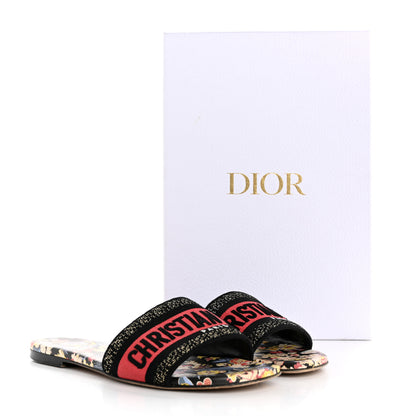 Christian Dior Canvas Toile de Jouy Pop Embroidered Dway Flat Slide Sandals 36.5 Black Multicolor 10 of 10
