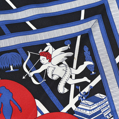 Hermes Silk Les Nouveaux Amoureux de Paris Scarf 90 Bleu Black Rouge White 6 of 6