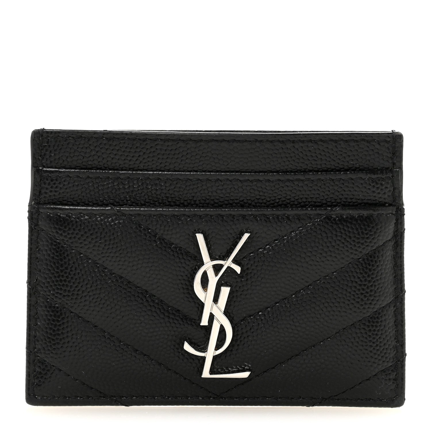Saint Laurent Grain De Poudre Matelasse Chevron Monogram Credit Card Case Black 1 of 11