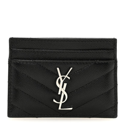 Saint Laurent Grain De Poudre Matelasse Chevron Monogram Credit Card Case Black 1 of 11