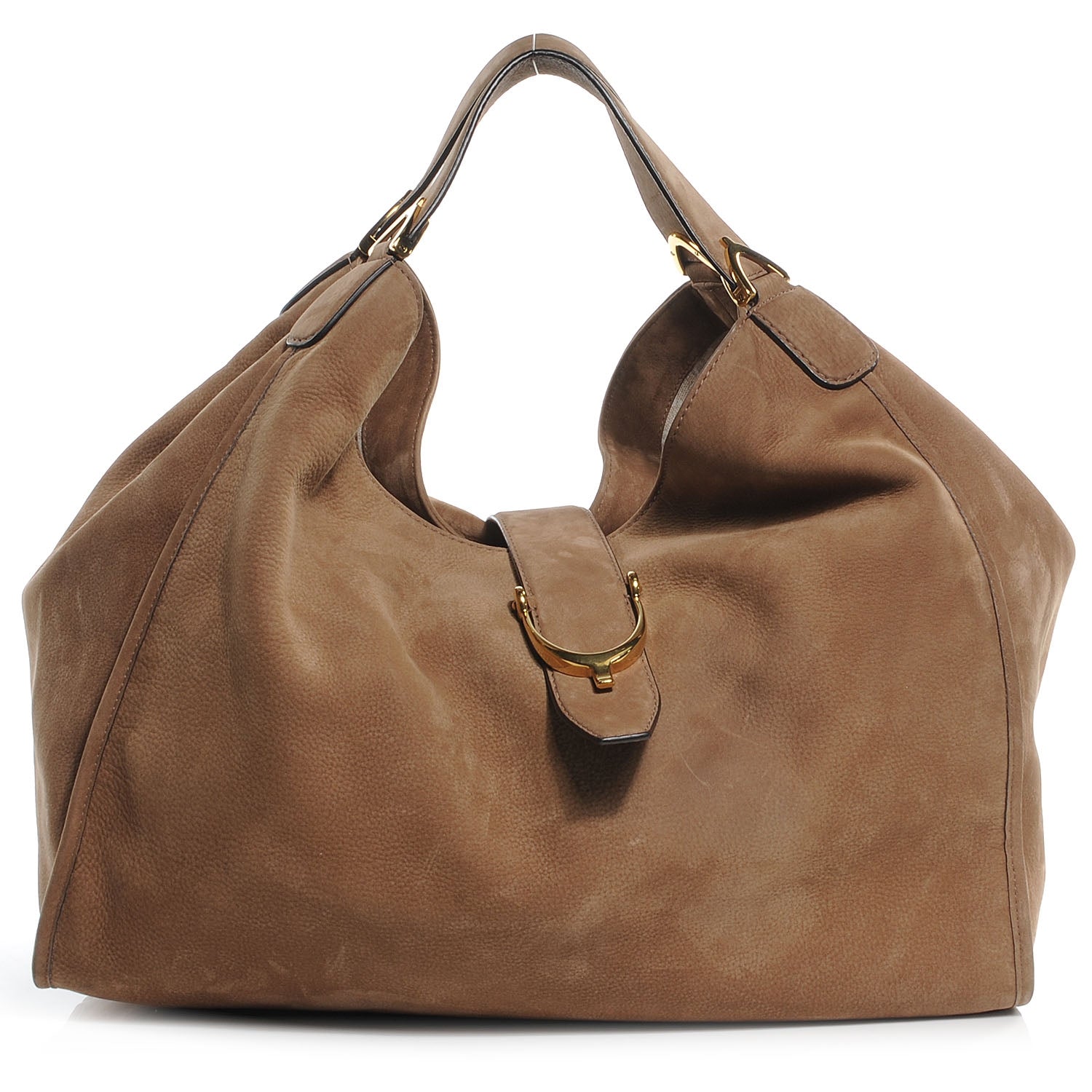 Gucci Nubuck Large Soft Stirrup Shoulder Bag Light Brown 1 of 12