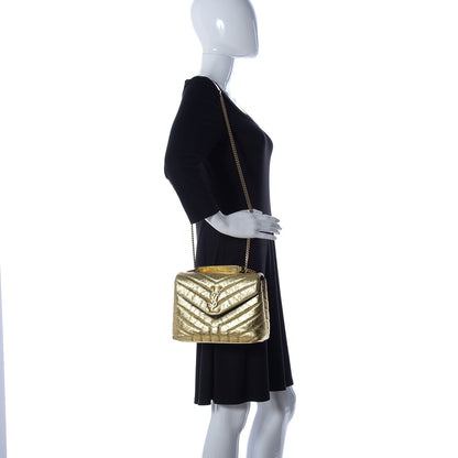 Saint Laurent Metallic Calfskin Y Quilted Small Loulou Monogram Chain Satchel Gold 2 of 9