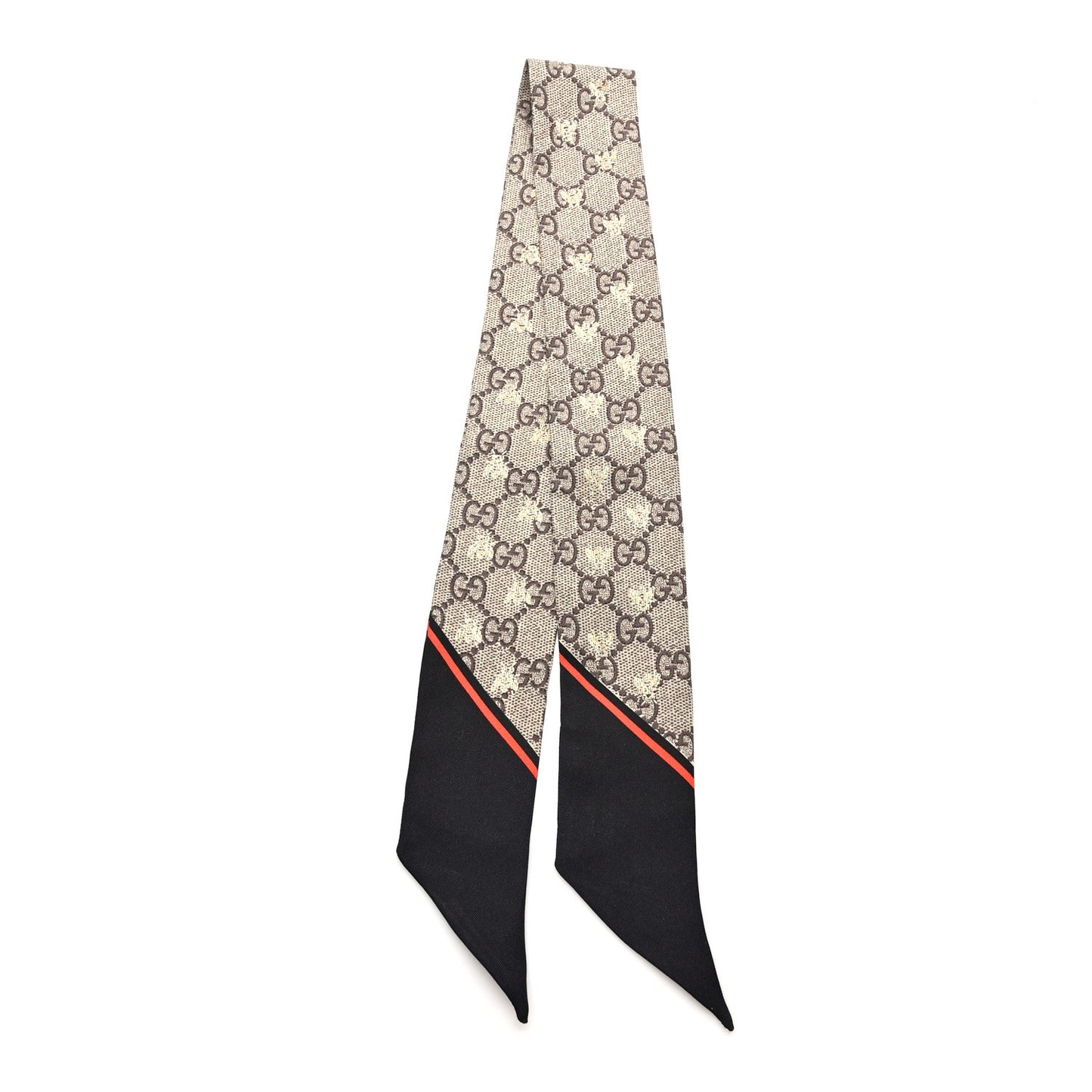Silk Twill GG Monogram GG Bee Neck Bow Scarf Black Red