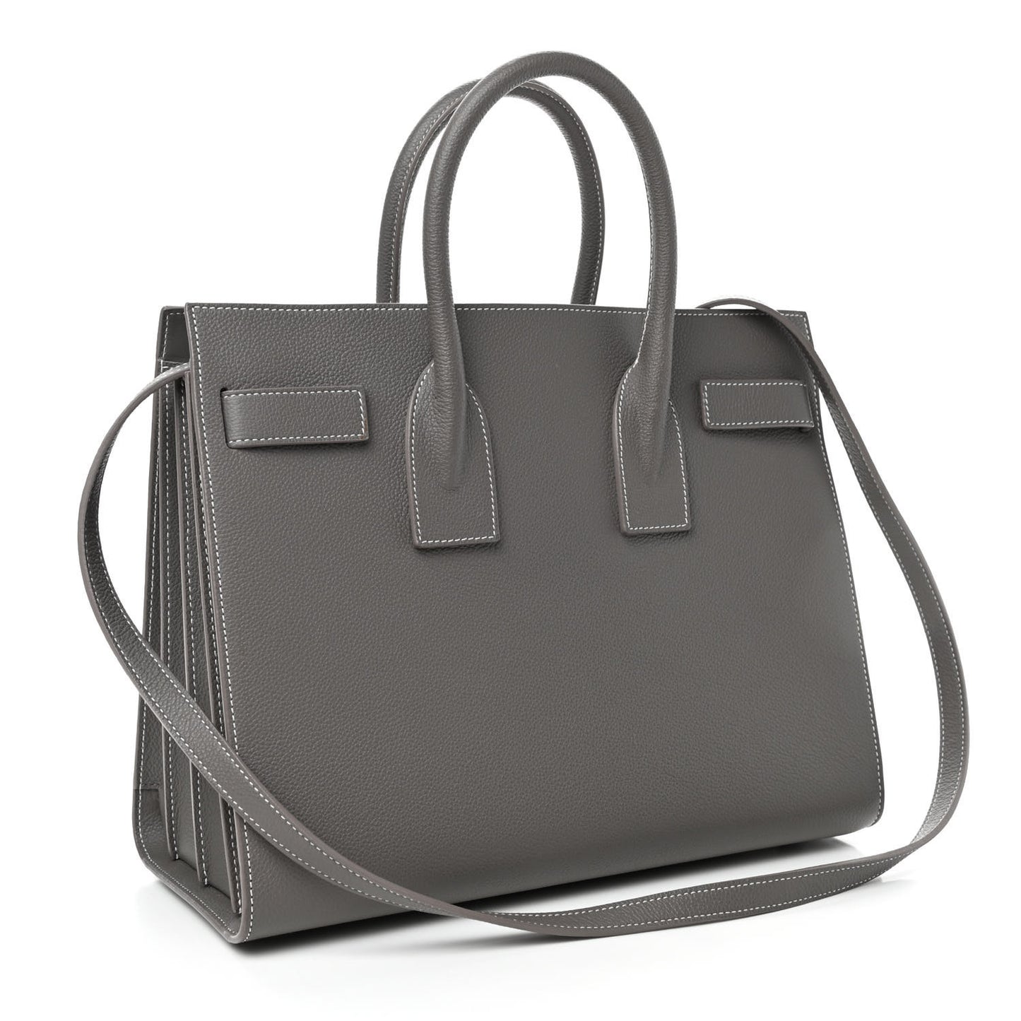 Grained Calfskin Topstitch Small Sac De Jour Grey