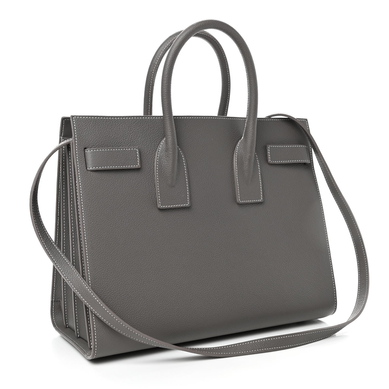 Saint Laurent Grained Calfskin Topstitch Small Sac De Jour Grey 2 of 4