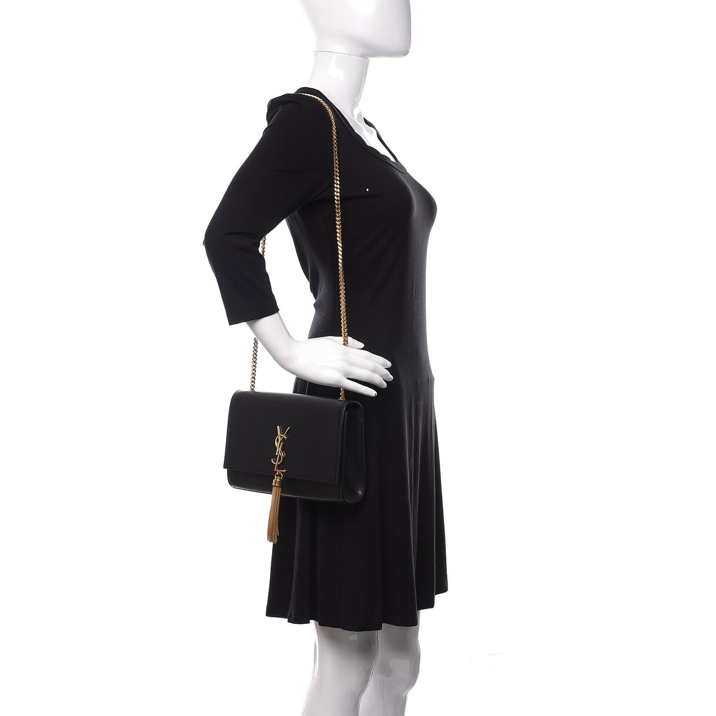 Smooth Calfskin Medium Classic Monogram Kate Tassel Satchel Black